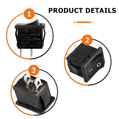 Heavy Duty Rocker Switch 15 By 21 Mm On Off 6A 125 And 250V AC 2 Pin 2 Position For Home DIY Electronics, Power Panels, Automotive And Equipment Projects, black poly shell