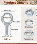 Beefy Heavy Duty Eye Bolts Kit, 5 Pack M10 galvanized carbon steel eye bolt dimensions with nut and washer