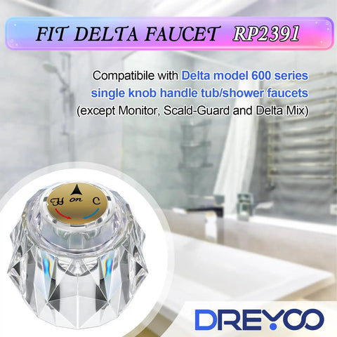 One Pack Clear Faucet Handle Compatible With Delta RP2391 Replacement Knob For Shower And Tub With Offset Hole
