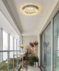 Crystal Chandelier LED Ceiling Light 16 Inch Flush Mount in elegant room, dimmable warm white 3000K with K9 crystals
