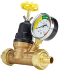 3/4 Inch Bronze PEX Water Pressure Regulator With Gauge Double Union Lead Free With Built In Bypass Gauge For Quick Reads No Tools Required For Adjustment