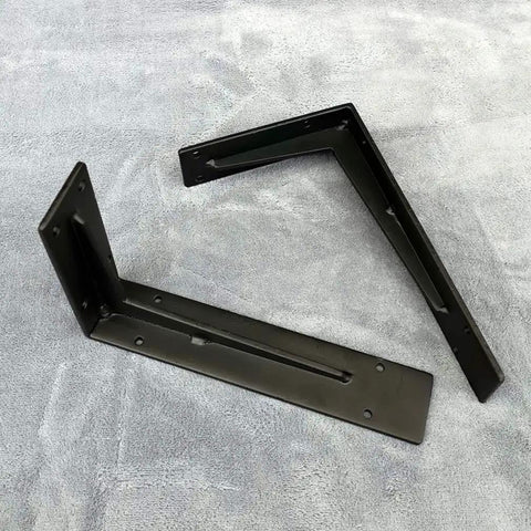 Heavy Duty Wall Mount Floating Shelf Brackets Right Angle Corner Iron L Brackets Rust Resistant Finish, set of two, measures 23x13 inches.