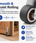 Close-up of Dead Nuts Heavy Duty Vertical Track Roller Wheels With Quiet Rubber Casters, showcasing soft rubber for smooth motion.