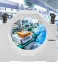 Aluminum CNC motor bracket with an 80mm circular clamp for spindle motor support (front view)