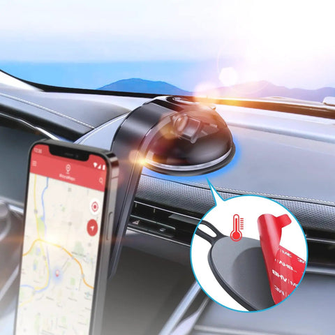 95 mm Adhesive Disk For Suction Cup Mounts installed on car dashboard, shown with heat resistance feature for dash cameras and GPS.
