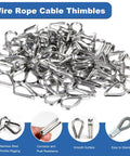 Pile of stainless steel thimbles from All In One 1/8 Inch Wire Rope Crimp Sleeve Kit with 100 aluminum crimp sleeves and 50 M3 thimbles