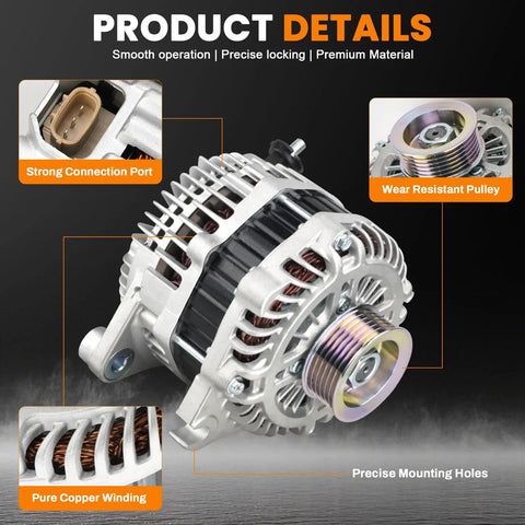 High Output 110A Alternator Replacement Direct Fit For 6 3.7L 2009 2013 And CX 9 3.5L 2007 3.7L 2008 2015 2014 2015 Includes Part Numbers 11267 11267A 11267N 12838 2035086 2138842 Ready To Bolt In For An Easy Vehicle Electrical Upgrade with strong connection port, wear resistant pulley, pure copper winding, and precise mounting holes
