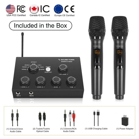 16 Channel Wireless Karaoke Microphone Mixer System With 2 Wireless Mics HD ARC Optical Toslink AUX Bluetooth TV Ready Inputs