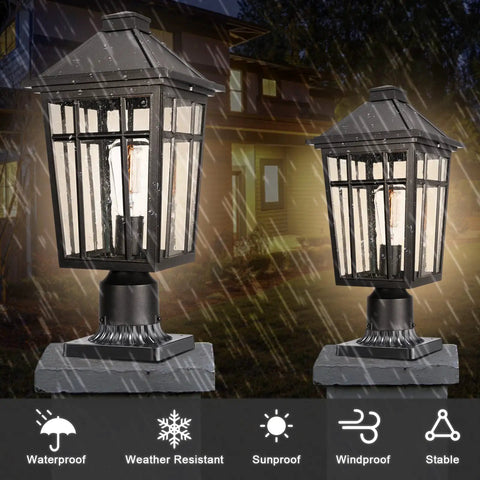Outdoor Post Light Fixture For Garden And Patio, Tough As Nails Aluminum Lamp With Seeded Glass