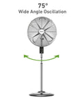 16 Inch Chrome Digital Metal Stand Fan With 3 Speed Settings, 75 Degree Oscillation, 20 Degree Head Tilt, Adjustable Height