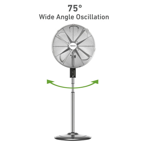 16 Inch Chrome Digital Metal Stand Fan With 3 Speed Settings, 75 Degree Oscillation, 20 Degree Head Tilt, Adjustable Height