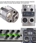 Various industrial machine connectors suitable for M12 D-coded Ethernet cable applications.