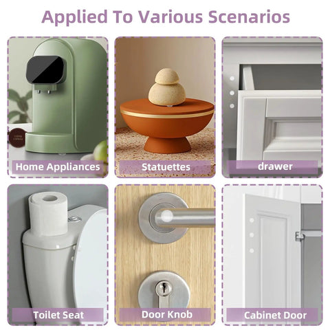 300 Piece Clear Rubber Cabinet Bumpers And Drawer Stops Self Adhesive Furniture Glide Pads shown on various home items.