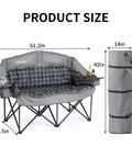 Beast Mode Double Camping Chair With Cup Holders And Carry Bag, Heavy Duty Padded Folding 2 Person Outdoor Couch, Grey, size details shown