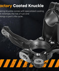 Factory coated steering knuckle for front left suspension; designed for VW models to enhance rust protection and durability.
