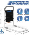 Heavy Duty Bed Safety Rail For Seniors With 350 Lbs Capacity ASTM F3186-17 Certified with storage pouch and dimensions