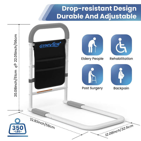 Heavy Duty Bed Safety Rail For Seniors With 350 Lbs Capacity ASTM F3186-17 Certified with storage pouch and dimensions