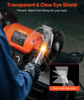 High Octane 8 Inch Variable Speed Bench Grinder Delivering 550 Watt Power And 2000 To 3450 Rpm Range with adjustable eye guard in use.