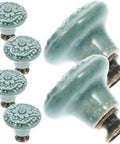 Six Piece Retro Ceramic Cabinet Knob Set With Vintage Floral Pattern Sky Blue Porcelain Drawer Pulls For Kitchen Cabinets