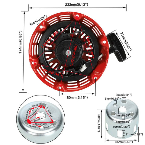 Recoil Pull Starter For Predator 196cc 212cc 6.5hp Coleman CT200U with dimensions and components shown