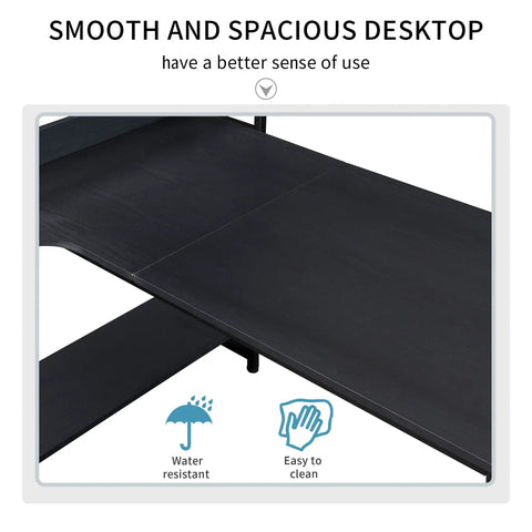 Smooth and spacious desktop of the Top Tier Industrial Home Office Computer Desk With Five Tier Storage Shelves, real wood surface.