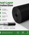 Premium Quality 1/2 Inch Black Hardware Cloth 48 Inches Wide By 100 Feet Long Roll showcasing dual-layer protection and PVC coating.