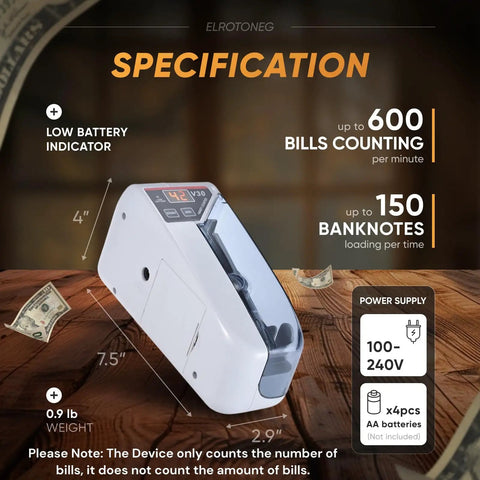 Portable Money Counter With UV Lamp Counts Bills Fast Up To 600 Banknotes Per Minute Lightweight Cash Counter specification