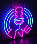 Dimmable Neon Sign Live On Air USB LED Lights For Bedroom Wall Microphone Neon Decor glowing in blue and pink