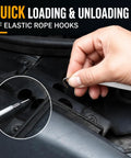 Quick loading of elastic rope hooks on a vehicle; demonstrates convenient use and functionality.