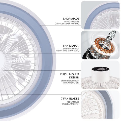 Bladeless Ceiling Fan With LED Lights And Remote 20 Inch Low Profile Flush Mount Smart App Dimmable Six Speeds details