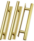 Gold finish ABS plastic handles for cabinets and drawers, shown close-up. 10 Pack Self Adhering Push Pull Handles ABS Plastic For Wardrobe Cabinets.
