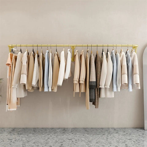 Industrial Wall Mounted Clothing Rack For Laundry And Retail 300cm Space Saving Garment Rail with clothes hanging