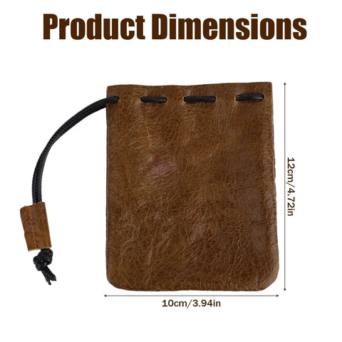 Hardy Cowhide Leather Drawstring Pouch With Vintage Retro Finish Designed For Hauling Your Daily Grind Essentials Travel Toiletries And Quick Pocket Stash, measuring 120x100mm.