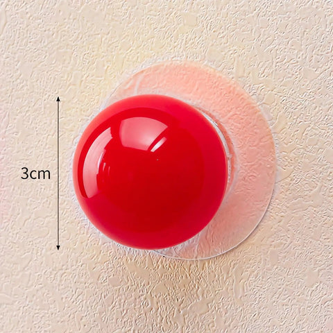 Eight Pack Self Adhesive Red Round Cabinet Knobs Peel And Stick Handles No Drill Needed 3cm diameter on textured surface