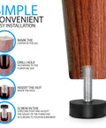 Installation guide for 12 Pack Rubber M6 Leveling Feet For Furniture With Adjustable Threading And Secure Inserts.