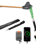 20V Cordless Pole Hedge Trimmer With 9.2 Foot Reach, 11-Position Rotating Head, Extension Pole, 2.0Ah Battery, Charger, and Strap