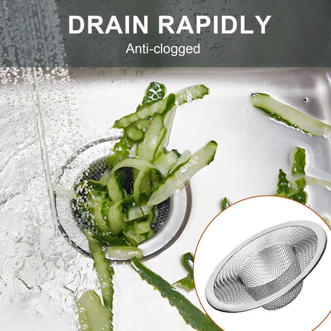 2Pcs Heavy Duty Stainless Steel Slop Basket Filter Trap Set 2.75 Inch Top 1 Inch Mesh Sink Strainer Hair Catcher in use.
