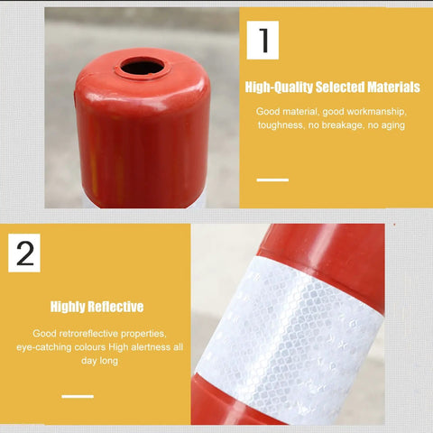 3 Pack Fixed Heavy Duty PVC Parking Bollards With Expansion Bolts Flexible Traffic Delineator Posts With High Vis Reflective Tape, red top view.