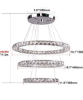 Modern LED Crystal Ring Chandelier Pendant Light With Three Rings, Adjustable Hanging Height 12 To 48 Inches, Cool White 4500K