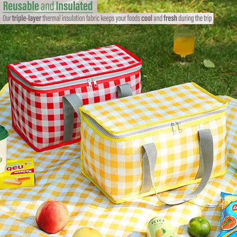 Lightweight Foldable Insulated Picnic Cooler Bag With Zippered Top And 24L Capacity For Hot Or Cold Food, Reusable Beach Tote