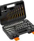 62 Piece Screw Extractor Set With Left Hand Drill Bits And Heavy Duty Nut Removers Pro Bolt Extractor Kit in portable case