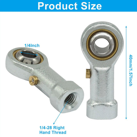Heavy Duty Female Rod End Bearing With 1/4 Inch Bore And 1/4-28 Right Hand Thread, Industrial Alloy Steel, Corrosion Resistant, 4 Pack Built Tough For Real World Machines And Projects; size view