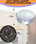 Washer And Dryer Control Knob Replacement DC97-18058C with ABS core, dimensions shown, compatible with DC97-18058A/B, installation view.
