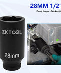 28mm deep impact socket from Knockout Quality AC Pressure And Temperature Sensor Socket Tool Kit For Tesla Model 3 Y S X Heat Pump Service.