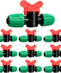 10 Pack Inline Half Inch Drip Irrigation Ball Valves with Locking Barbed Ends Kit for Garden Irrigation Systems displayed