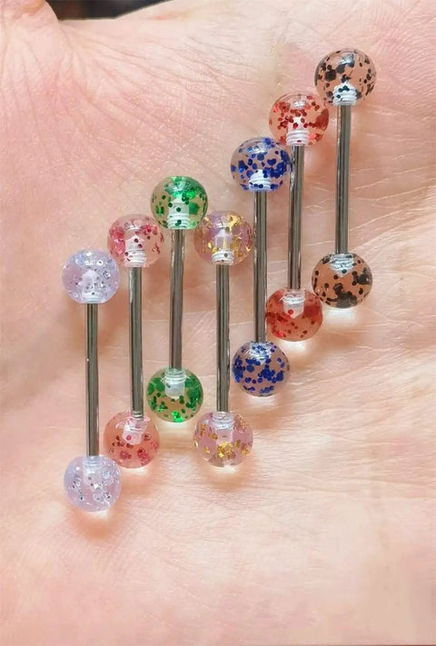 Dope Mixed Color 14G Stainless Steel Straight Barbell Tongue Ring Set Five Eighth Inch Length 23 Piece Acrylic Flexible Retainer Jewelry For Women And Men Hypoallergenic Safe All Day Comfort, assorted multicolor balls on 14G bars