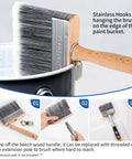 5 Inch Deck Stain And Sealer Block Brush For Wood And Masonry hanging on paint bucket with beech wood handle and nylon bristles