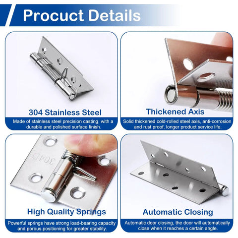 Four Pack Self Closing Spring Hinges For Cabinets And Doors 2 Inch Length Stainless Steel Heavy Duty Spring Loaded Hardware
