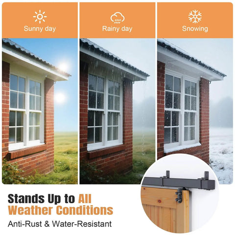 10 Foot Exterior Sliding Barn Door Hardware Kit Box Rail Track 450 Pound Capacity Black Weather Resistant Steel shown in all weather conditions