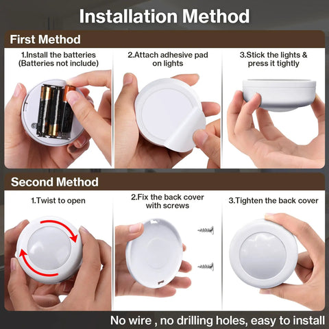 Installation steps for Color Changing LED Puck Lights With Remote Control, Dimmable Under Cabinet Kitchen Lighting, 1 Pack